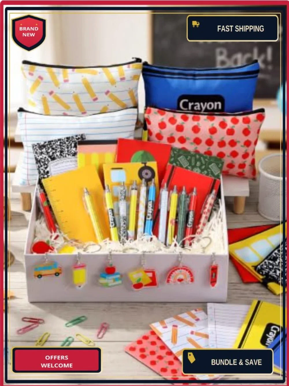 48 Pc Back to School Teacher Gift Set with Canvas Cosmetic Bags, Keychains,